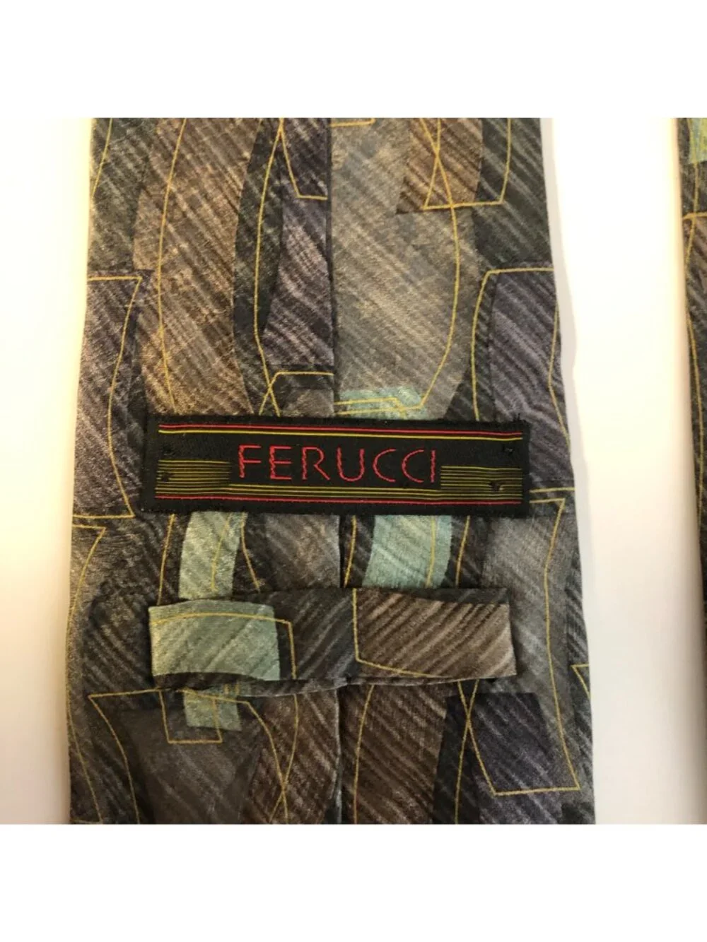 Ferucci Silk Tie Geometric Green Brown Mens Necktie Office Work Formal Dad Gift